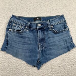 7 For All Mankind Dojo Jean Shorts Women 27 Blue Cutoff Raw‎ Hem Embroidered DIY